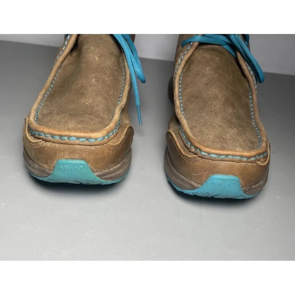 Ariat Men's Spitfire Outdoor Brown/Blue Leather Moc Toe Shoes Size 9.5D